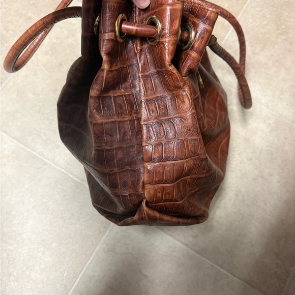 Vintage Y2K Furla Brown Croc-Embossed Genuine Leather Tote Bag - Picture 5 of 14